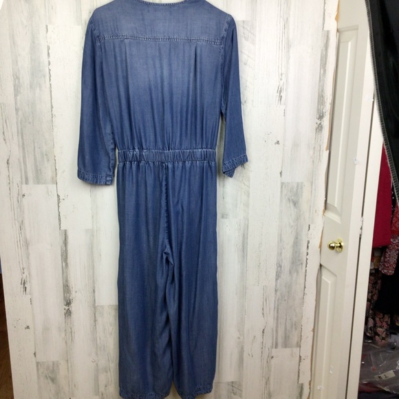 Cloth & Stone Blue Lyocell Jumpsuit Anthropologie Romper Tie Waist 3/4 S… - Picture 4 of 10